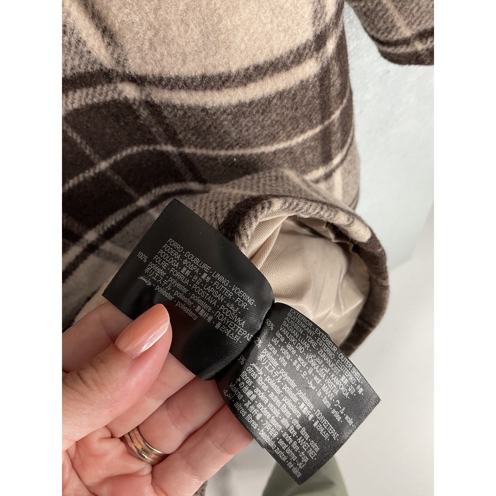 Zara Womens Overcoat Plaid Wool Blend Double Breasted Longline Brown XS - Picture 5 of 6